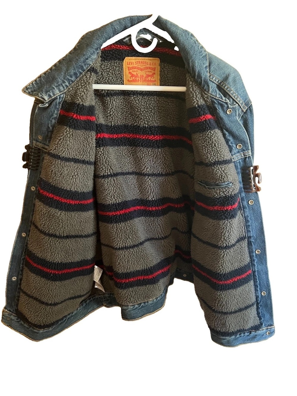 Levi’s 3XL Striped Sherpa Blanket Lined Heavyweight Denim Trucker Jacket 57696-0